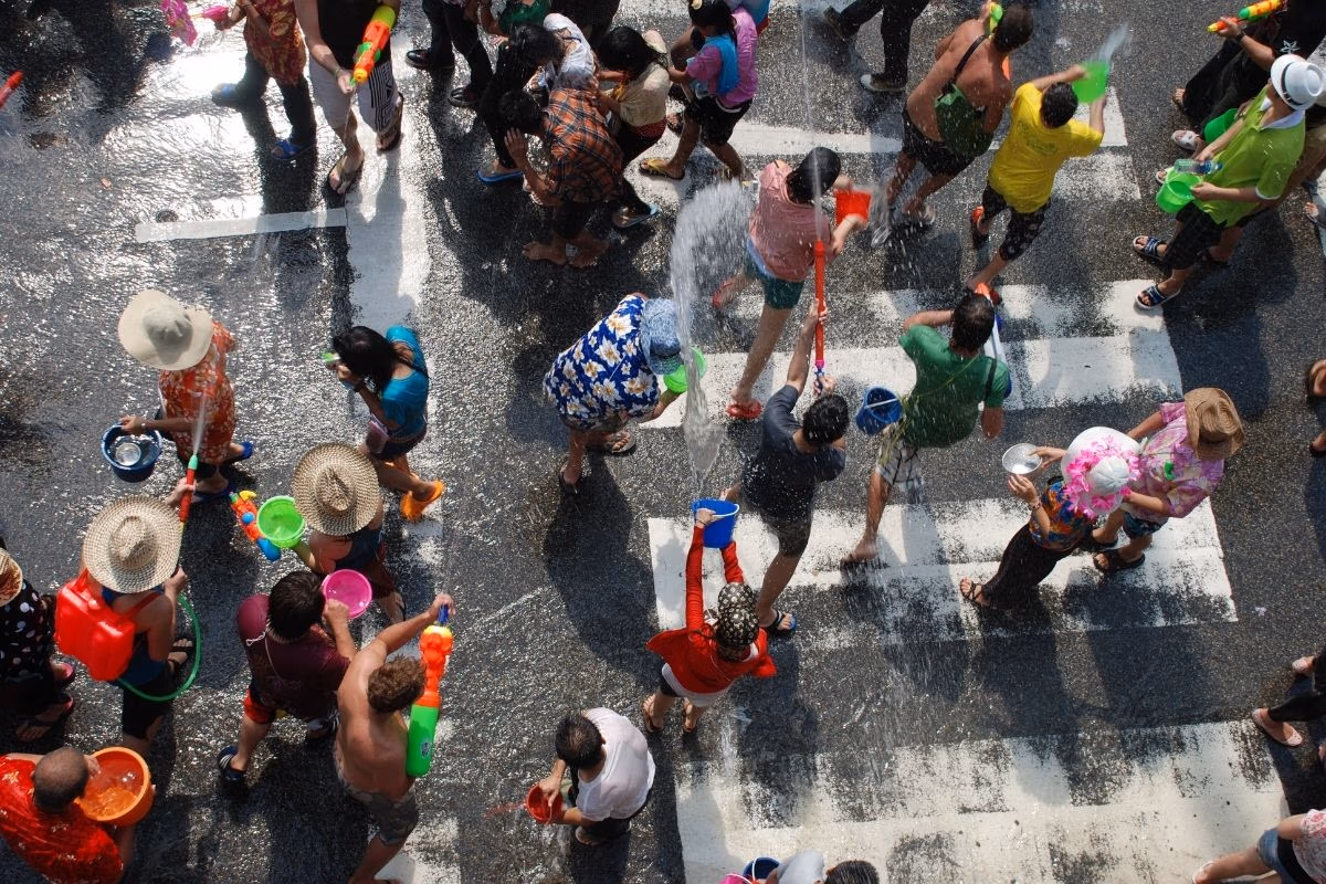 Street water fight during the Songkran Festival in Thailand