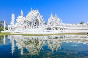 Reflection of Wat Rong Khun in Chiang Rai, Thailand