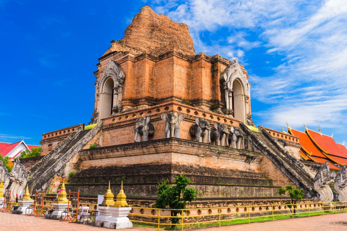 Ancient Wat Chedi Luang temple in Chiang Mai, Thailand