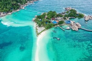 Aerial view of Koh Tao with turquoise waters, Thailand
