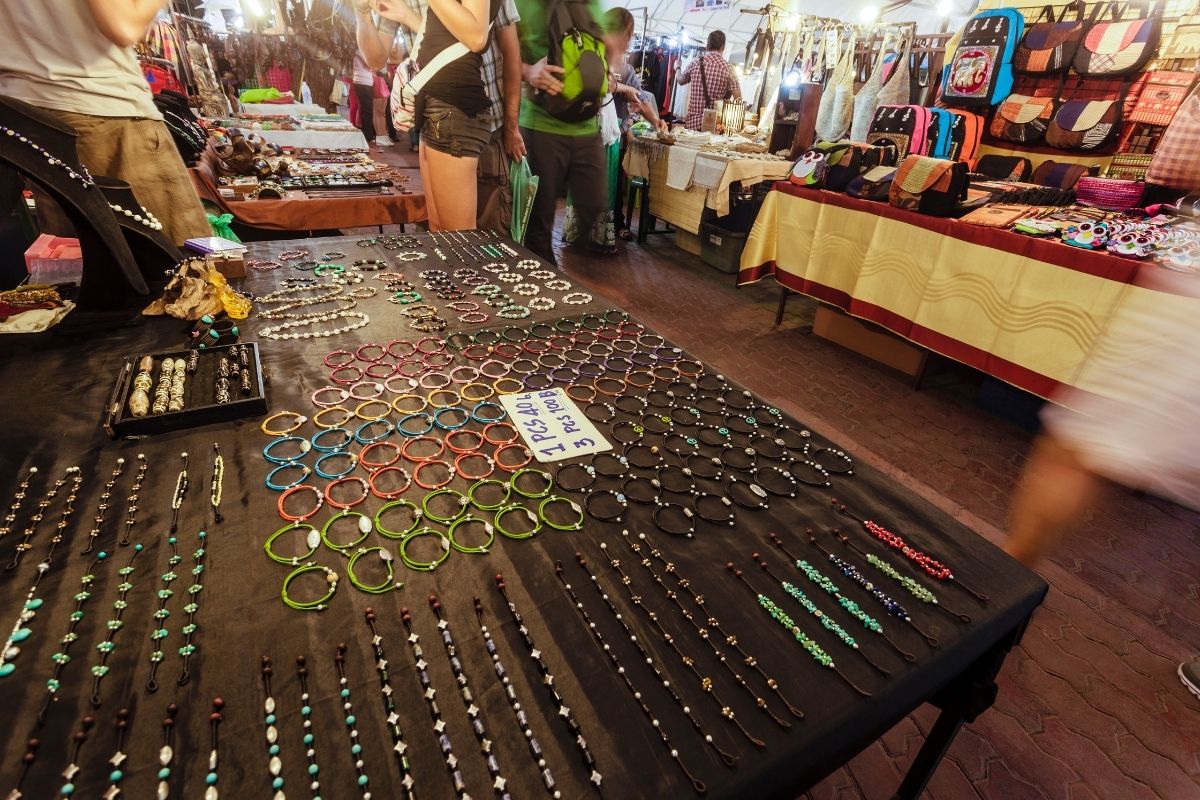 Traditional handmade products at a local market in Chiang Mai, Thailand