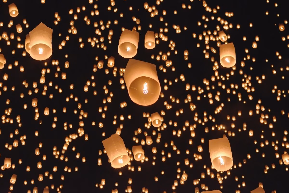 Sky lanterns released during the Yi Peng Lantern Festival in Chiang Mai, Thailand