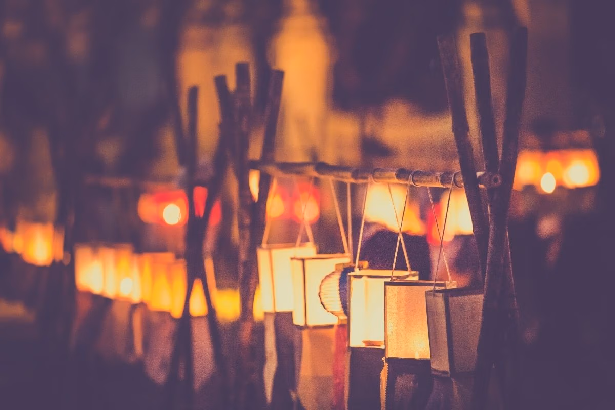 Glowing lanterns during the Yi Peng Lantern Festival in Chiang Mai, Thailand