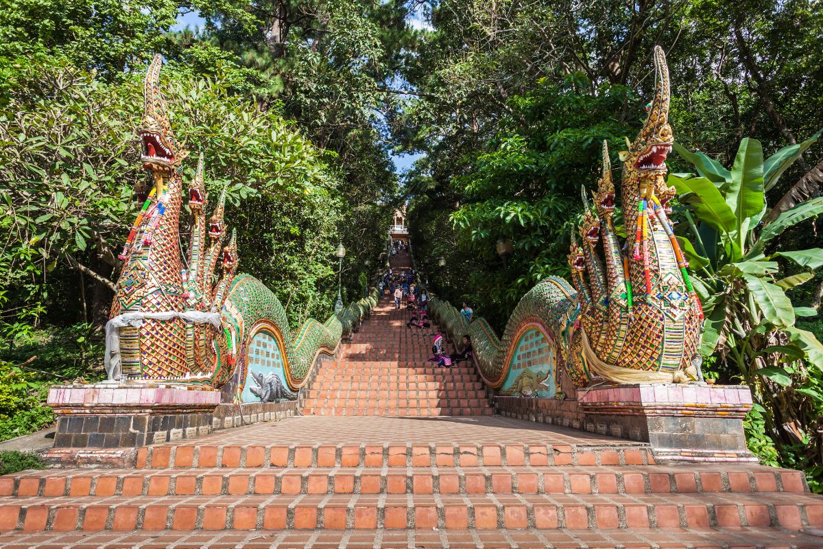 The Naga staircase leading to Wat Phra That Doi Suthep in Chiang Mai, Thailand